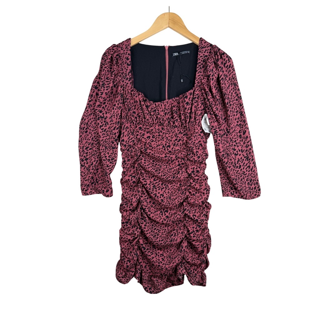 New ZARA Pink Cheetah Print Draped Pink Black‎ Mini Dress Size Medium